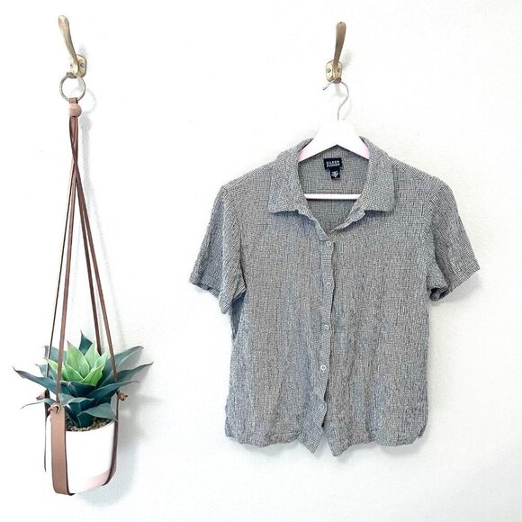 Eileen Fisher Tops - Eileen Fisher Black Grey Grid Button Front Short Sleeve Top Size S